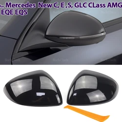Carbon Fiber Style Black Rearview Side Mirror cover Caps for Mercedes C E S GLC Class W206 X206 S206 X254 W214 W223 EQE EQS AMG