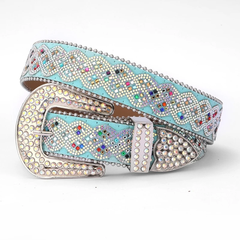 Cinturones de Pedrería de Lujo Brillantes para Mujer y Hombre, Cinturón de Strass Nuevo y de Moda, Cinturón Vaquero con Tachuelas de Cristal