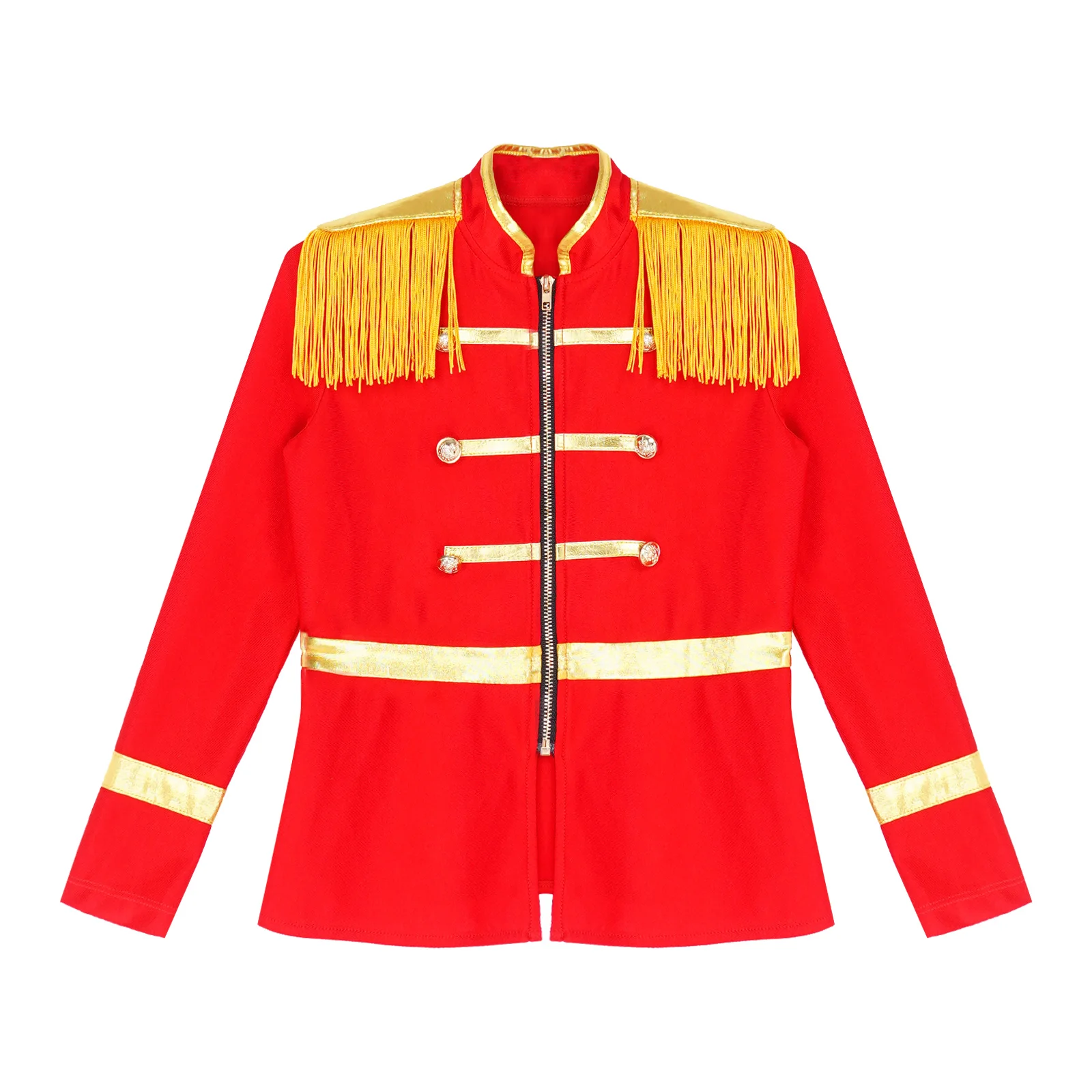 Kids Long Sleeve Circus Ringmaster Cosplay Costume Marching Band Uniform Tassel Major Band Drum Honor Guard Jacket Coat with Hat