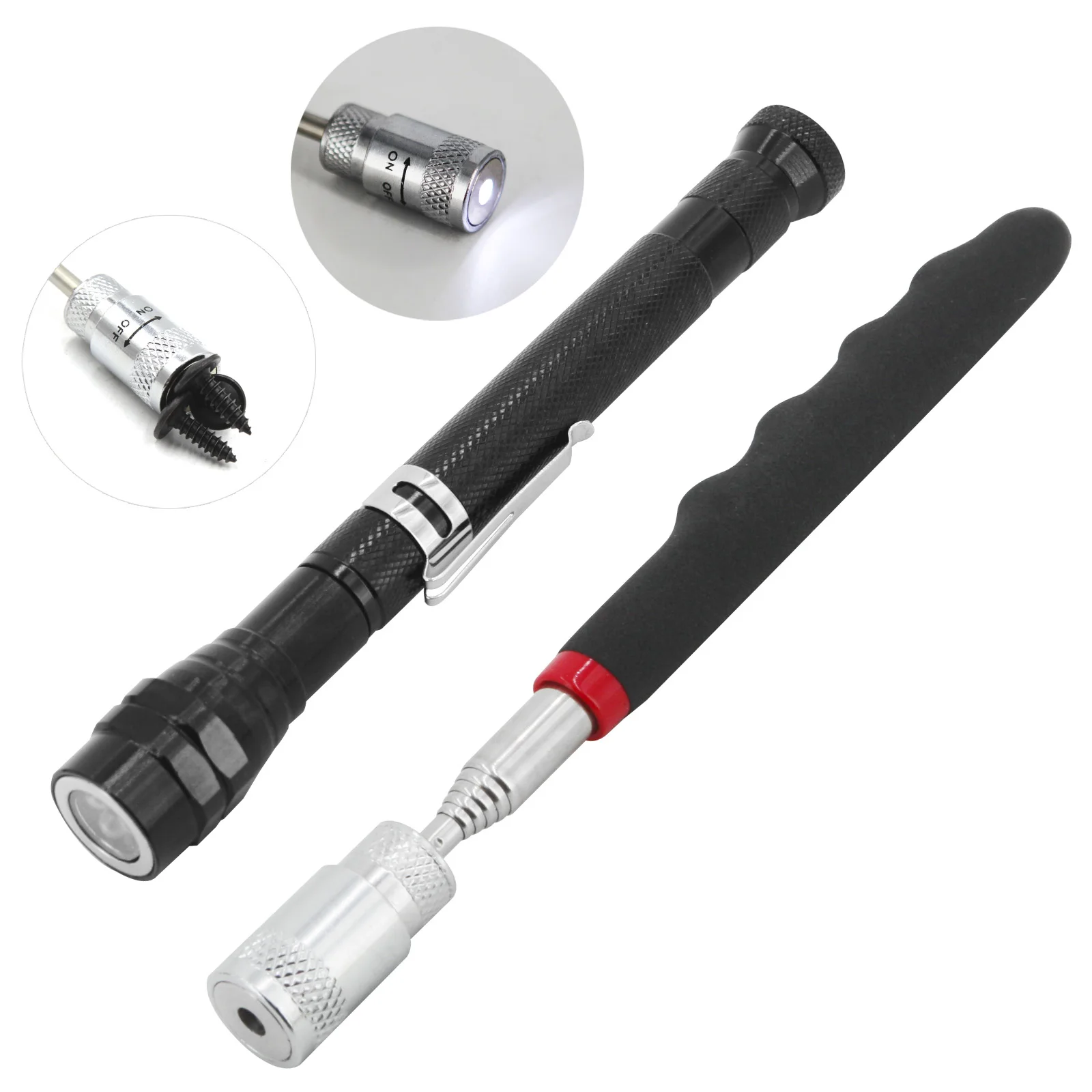 Telescopic Magnetic Pen with Light Mini Portable Magnet Pick Up Tool Extendable Pickup Rod Stick for Picking Up Screws Nut Bolt