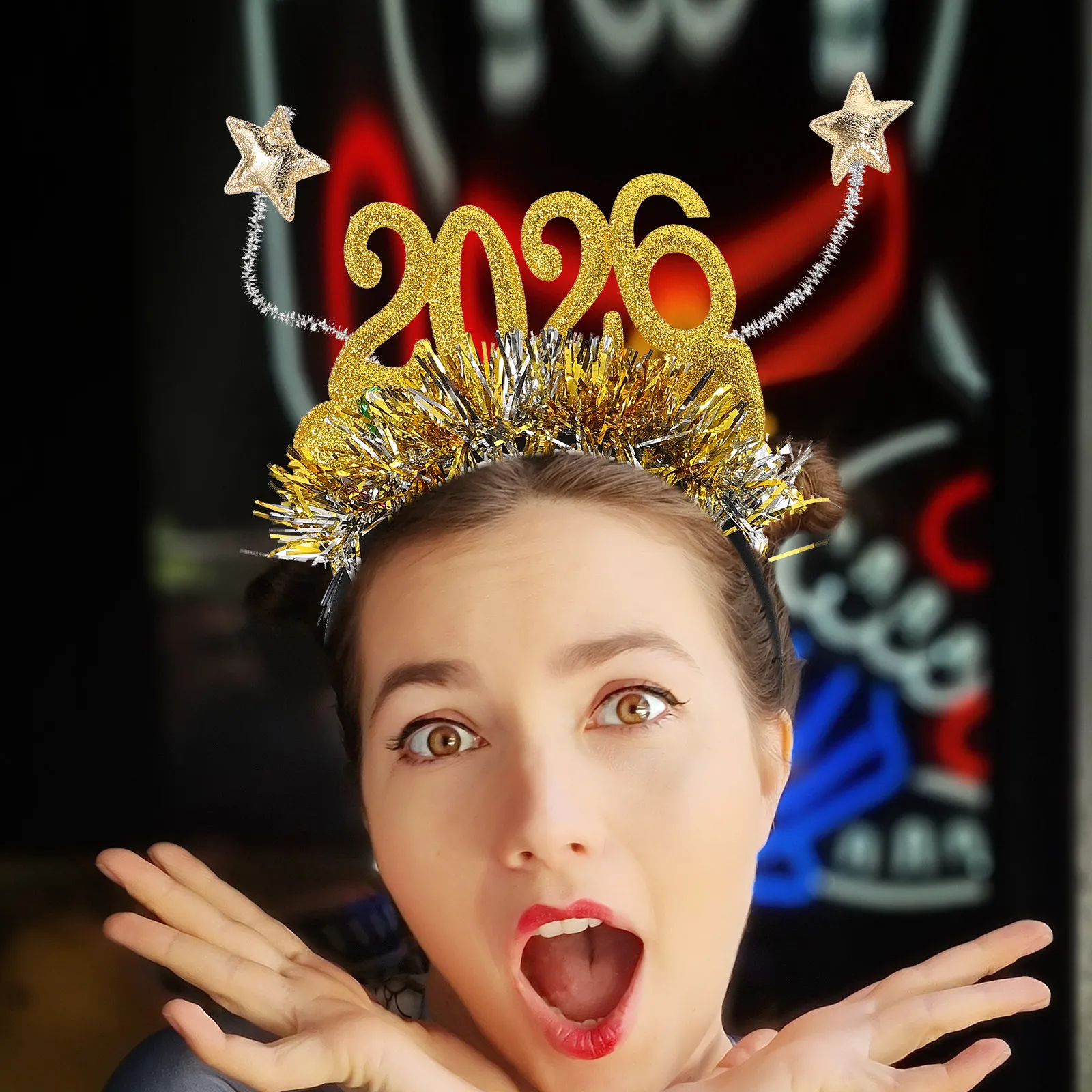 

4Pcs New Year Headband Set Star Glitter Hair Accessories for Women Girls Happy New Year Eve Party Photo Shoot Celebration