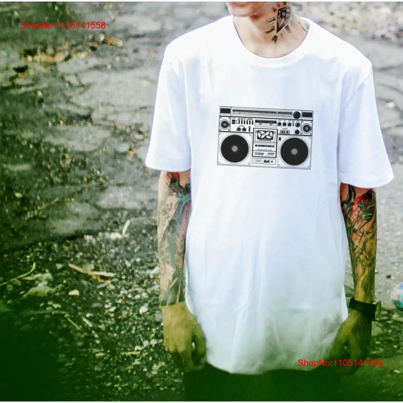 E2K Retro boombox T Shirt vintage old music cassette tape player radio vintage Washed Unisex Soft Versatile