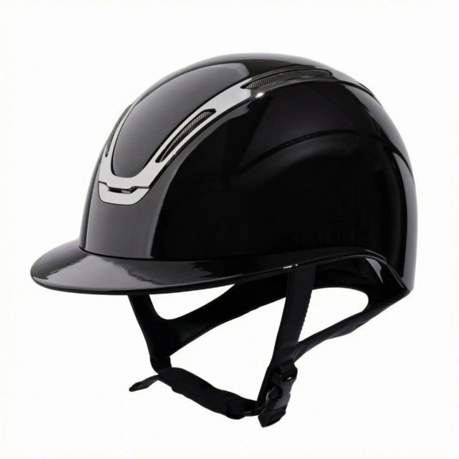 Glossy Black Horse Riding Helmet with Inner Padding Equestrian Hat for Arena Work Training and Everyday Horseback Activities
