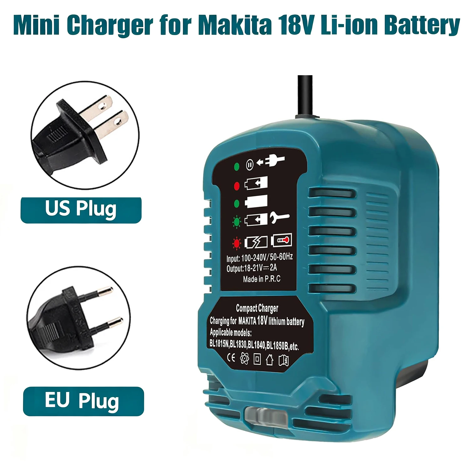 DC18RC Replacement Charger for Makita 18V LXT Battery, 2A Mini Rapid Charger 100-240V Input for BL1830 BL1840 BL1850 ,NO Battery