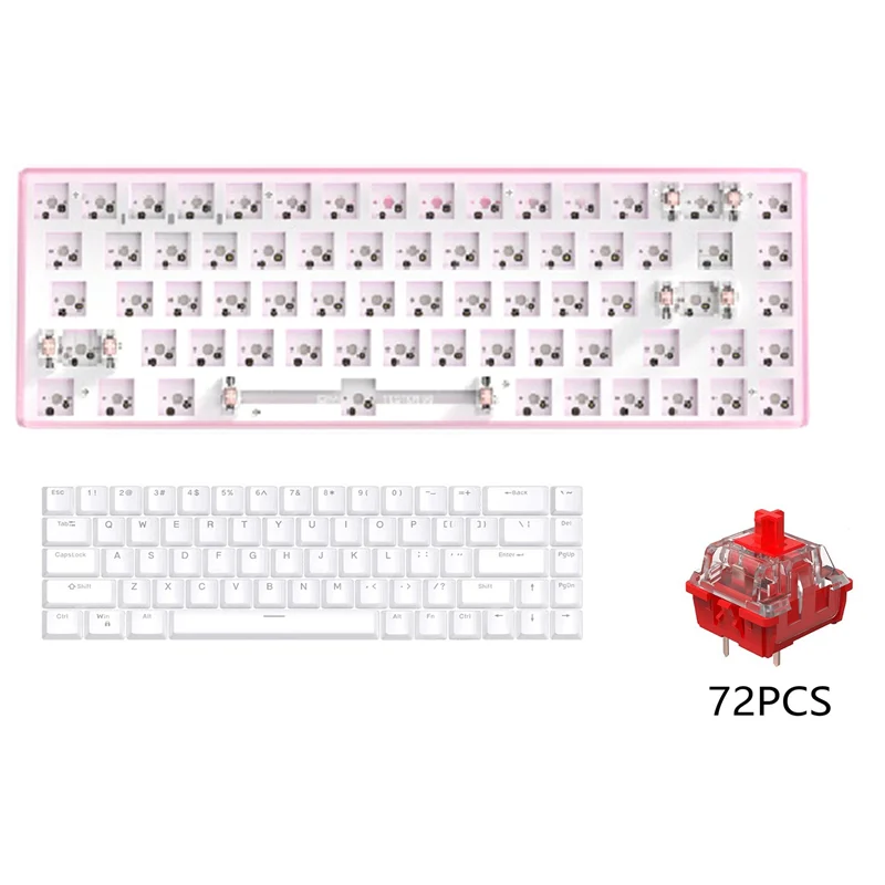 TESTER68 Customized Mechanical Keyboard+Red Axis+Keycap Kit Hot Swap 2.4G Dual Mode Bluetooth Wireless Keyboard Pink