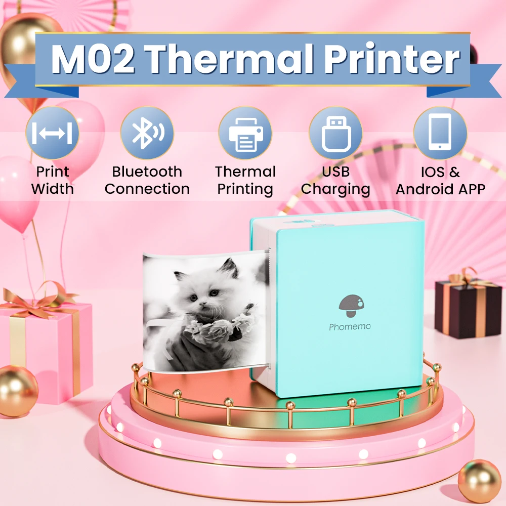 M02 Pocket Printer Wireless BT Thermal Printer Phomemo M02 Portable Mobile Printer 203dpi for Journal Photo Picture Memo Note