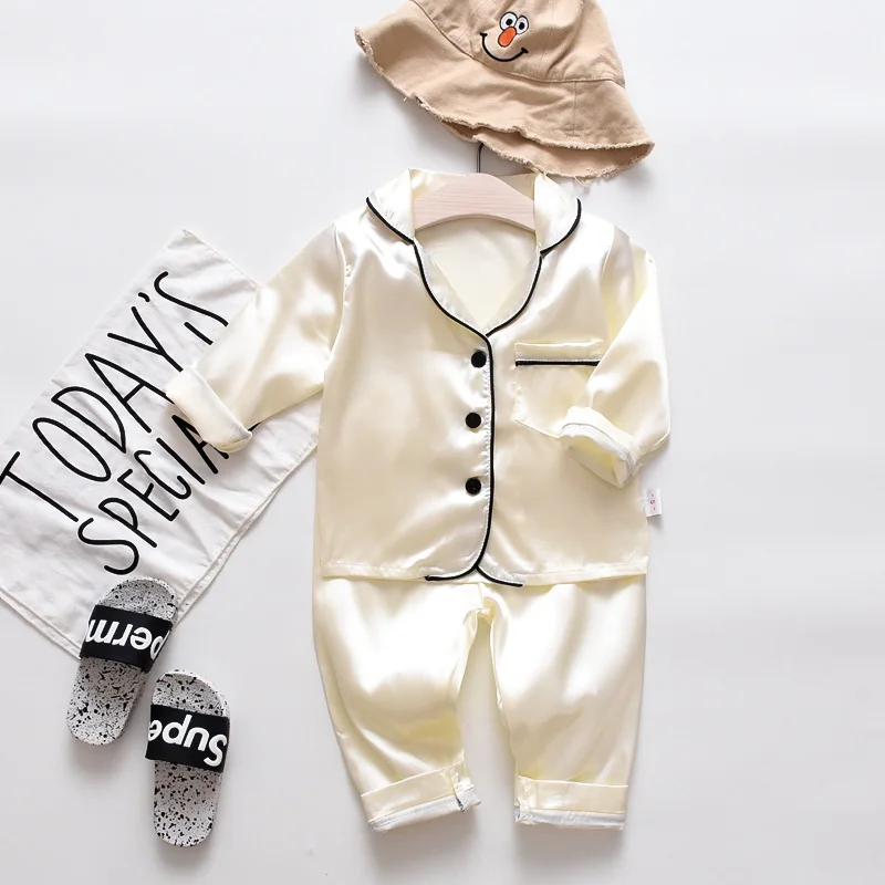 Seiden-Satin-Pyjama-Sets für Kleinkinder, Cartoon-Pyjamas für Kinder, Jungen-Schlafanzug, Baby-Schlafanzug, Mädchen-Freizeitkleidung für Zuhause, Jungen-Loungewear – Detail 6