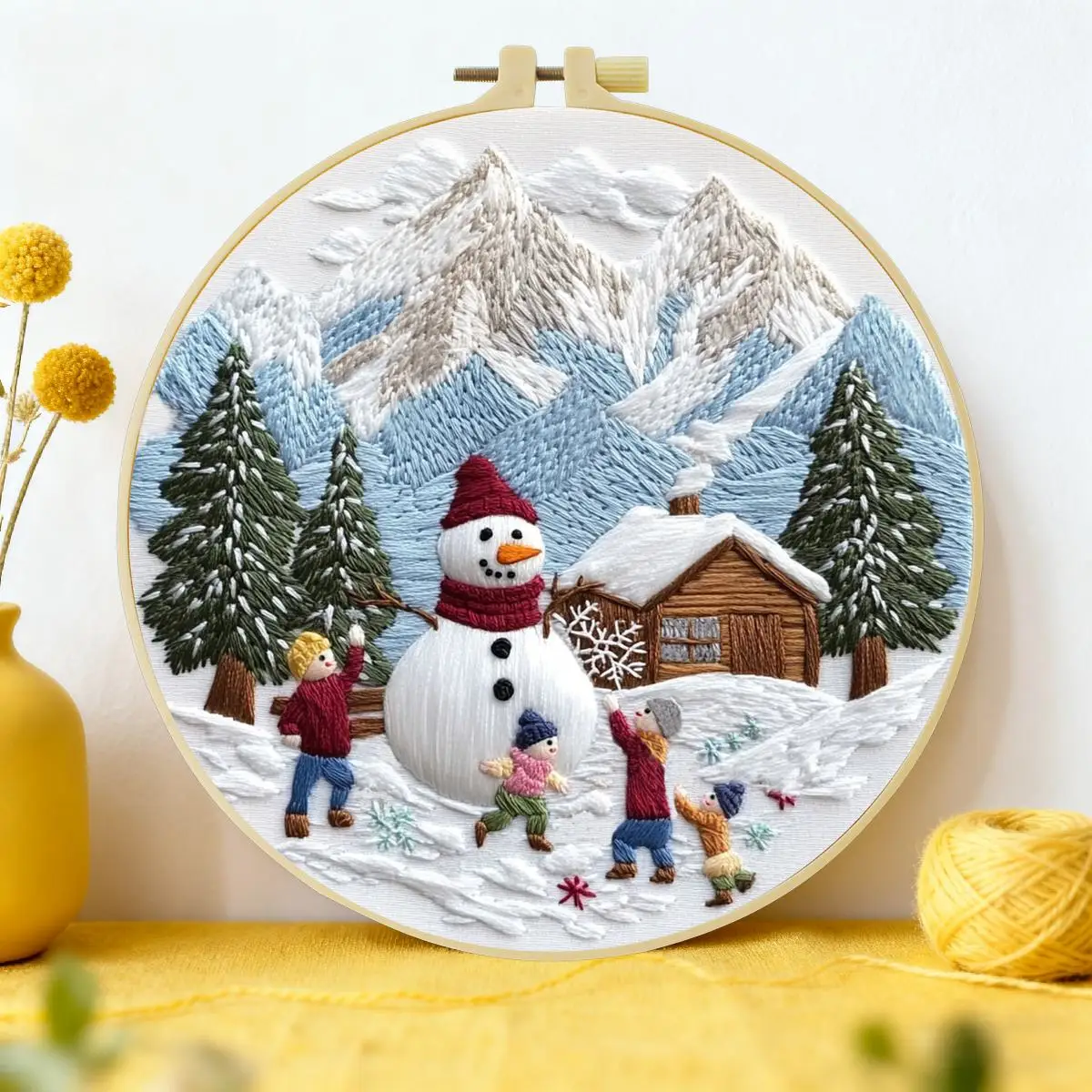 1 Stück 20X20CM/15X15CM 7,87/6,3 Zoll Schneemann Stickerei Starter-Kit DIY-Kit DIY-Stickerei-Set Handarbeiten Malerei – Detail 2