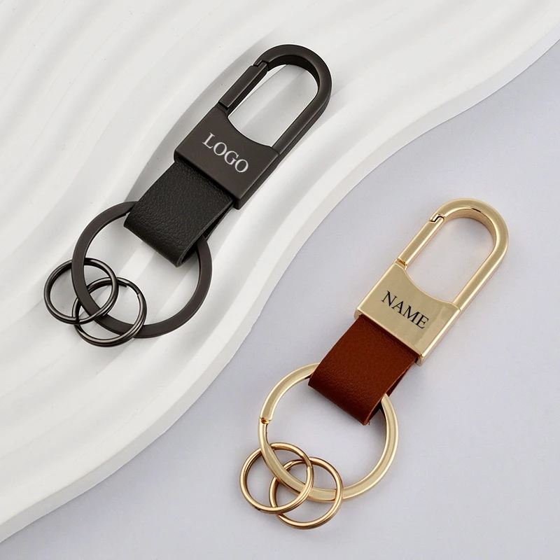 

Custom LOGO Leather Keychain Laser Engrave Car Keyring Metal Waist Hanging Personalized Key Chains Rings Men’s and Women’s
