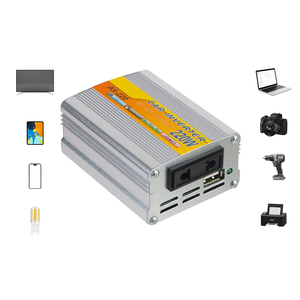 220 واط عاكس طاقة السيارة مع منفذ USB تيار مستمر 12 فولت إلى التيار المتناوب 220 فولت محول جهد كهربي محول طاقة السيارة للهاتف المحمول اللوحي