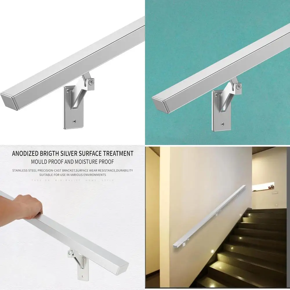 مجموعة درابزين الدرج الحديثة المصنوعة من الألومنيوم - 5 أقدام للاستخدام الداخلي باللون الفضي المؤكسد، من الفولاذ المقاوم للصدأ 304 قابل للتعديل، وشملان من قضبان الإمساك #1