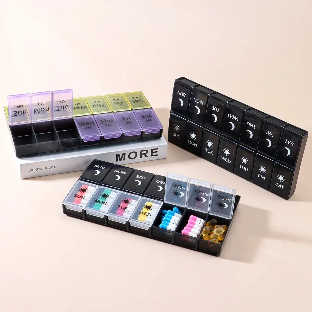 

New Hot Premuim Portable Large Weekly Pill Box Cases Organizer 7 Day 14 Grids Storage for Medicine Vitamin Supplements Fish Oils