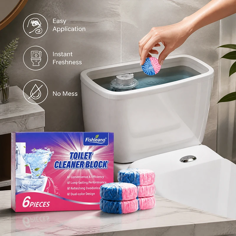 Fishleano Toilet Cleaner Block 6 Pack Dual-Color Tank Deodorizer Bowl Freshener Long Lasting