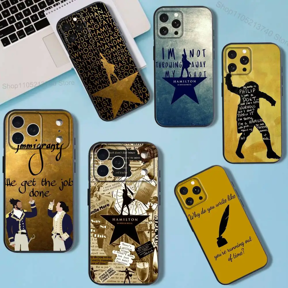 حافظة هاتف H-Hamilton L-Lyrics-E لهاتف iPhone 11,17,16,14,12,15,13,Max,SE4,Plus,E,Pro,Air,Mini Black Soft Cover allover Print