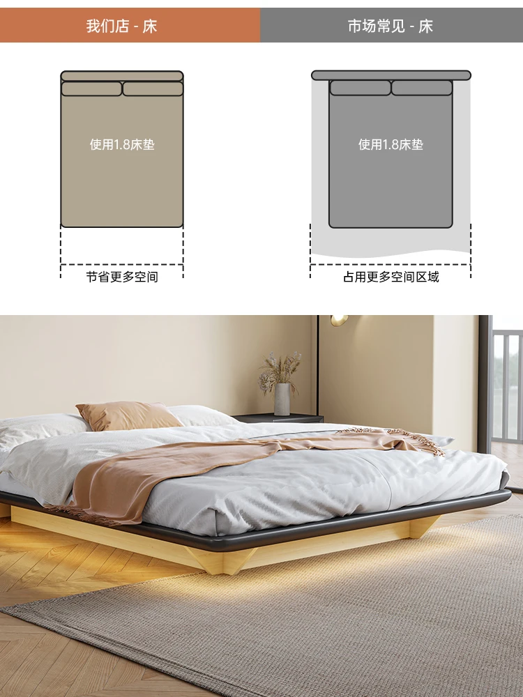 The product can be customized.No bedside bed, floating window storage bed, new master bedroom, Italian minimalist, light