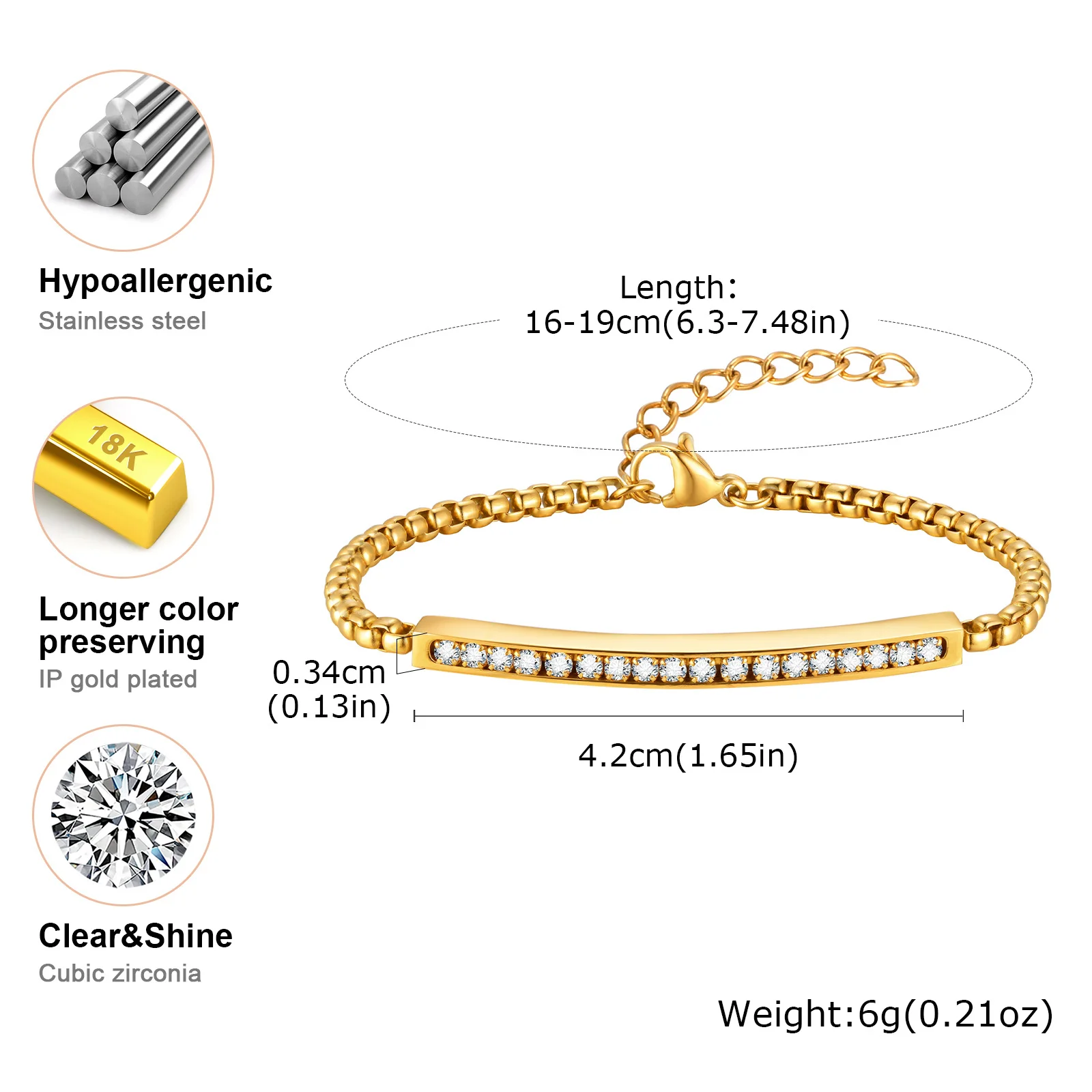 Sparkly Cubic Zirconia  Bar Stainless Steel Bracelet for Women Men, Valentine\'s Day Gifts
