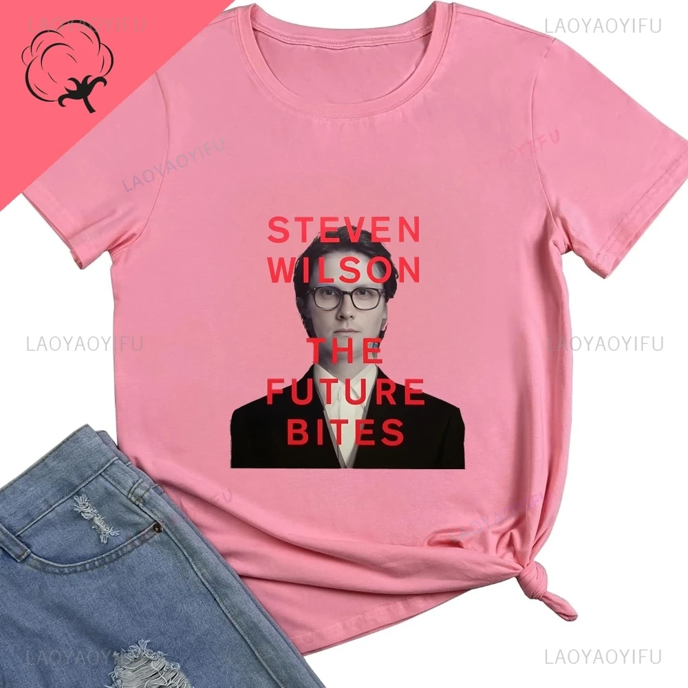 قميص مغني بريطاني عتيق ستيفن ويلسون بأكمام قصيرة مناسب لكل من الرجال والنساء، مصنوع من نسيج القطن. #4