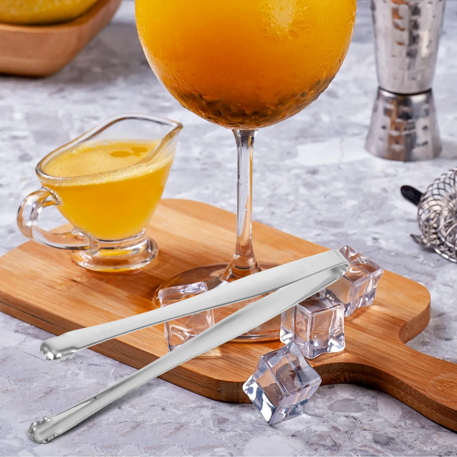 Stainless Steel Anti-Scalding Ice Tongs Non-Slip Long Handle Multifunctional Kitchen Tongs for Sugar Cubes Ice Bucket Tea