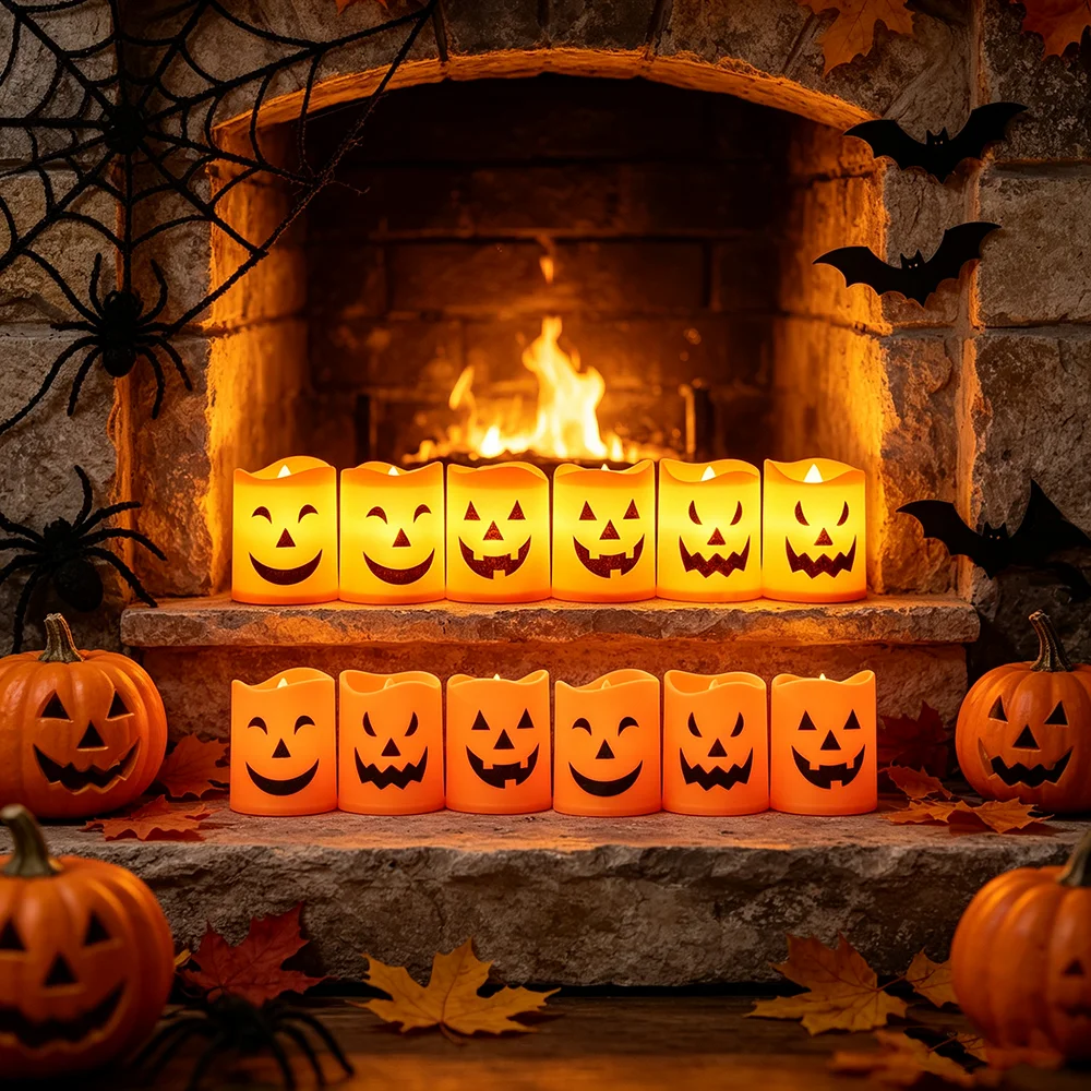 6pcs/ 12pcs Halloween Flameless Candles, LED Tealight Candles Battery Operated LED Flickering Candles Night Light for Halloween