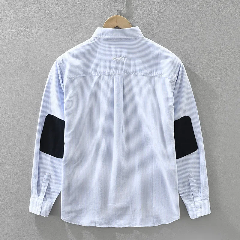 

Японские полосатые рубашки, мужские весенне-осенние новые мужские рубашки с длинным рукавом, повседневный топ из чистого хлопка, лоскутная дизайнерская рубашка, модная одежда