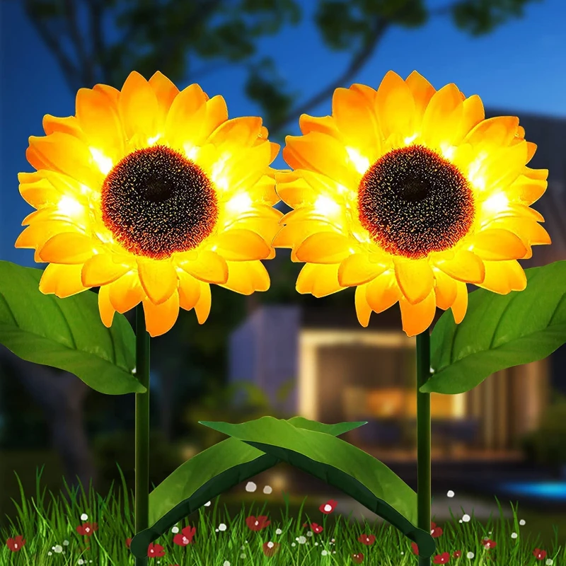 2 stücke Solar Led Sunflower Garten Licht Im Freien Rasen Landschaft Wasserdicht Weihnachten Lichter Für Für Hof Gemüse Patch Decor