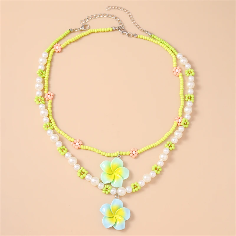 2-teiliges Set Modische Handgefertigte Perlenketten für Frauen, Blumenanhänger-Halsketten, Schmuckgeschenke für Mädchen, Party, Festival – Detail 9