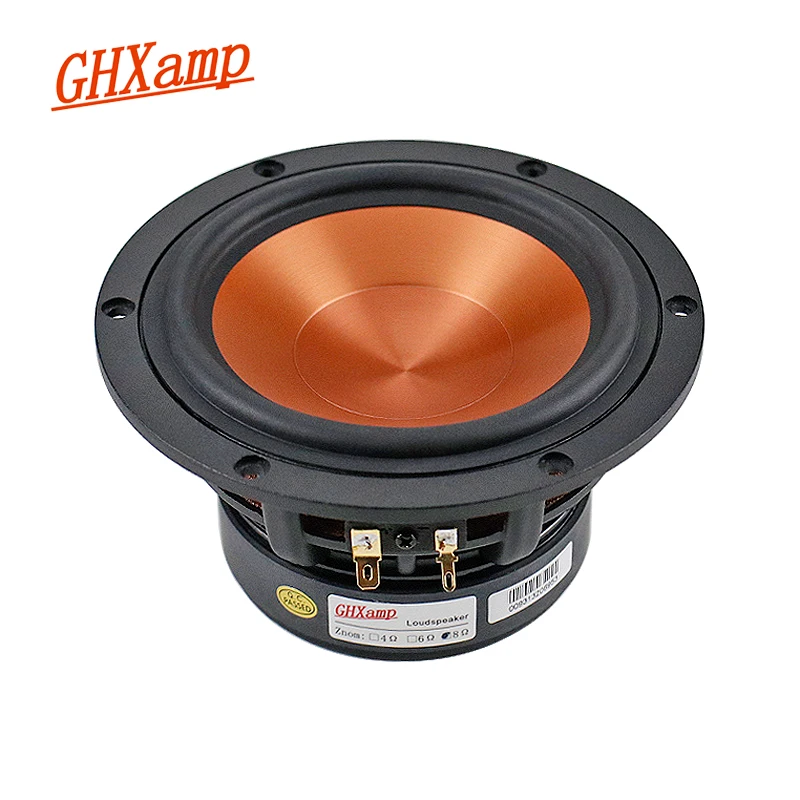 

GHXAMP 5,25-дюймовый среднечастотный динамик (вуфер) с золотистой керамической мембраной из оксида алюминия, 40 Вт, для домашнего кинотеатра Hi-Fi, 152 мм, 1 шт.