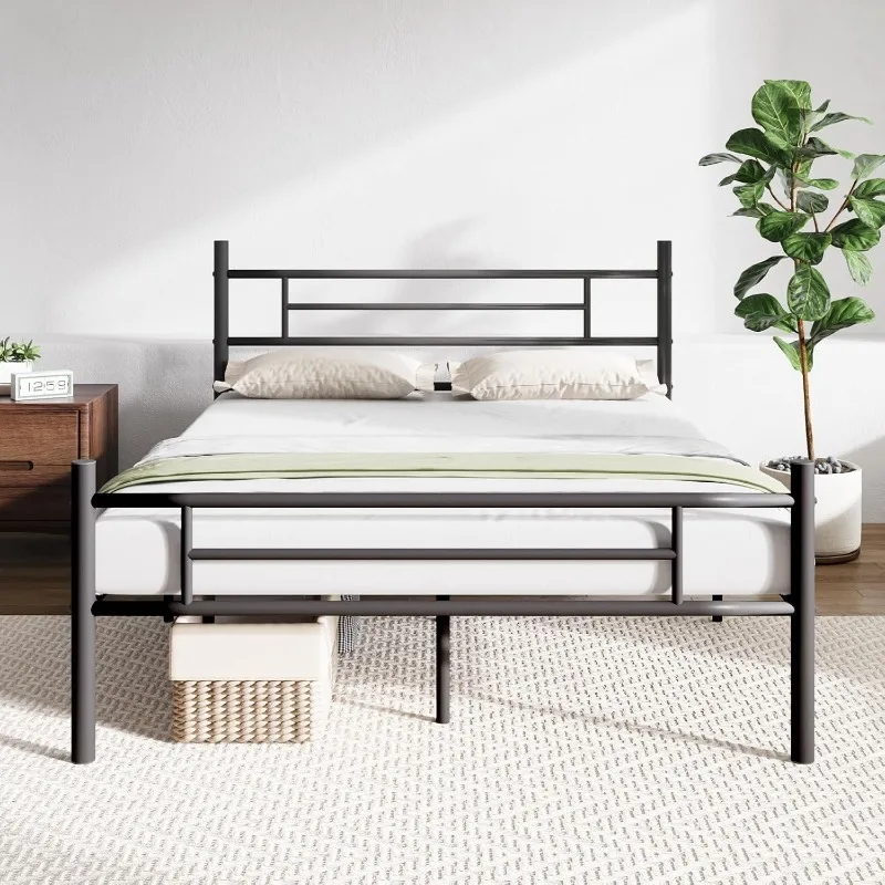

Full Size Bed Frame with Headboard and Footboard, 14 Inch Metal Platform Bed Frame, Under Bed Storage, Strong Metal Slats Suppor