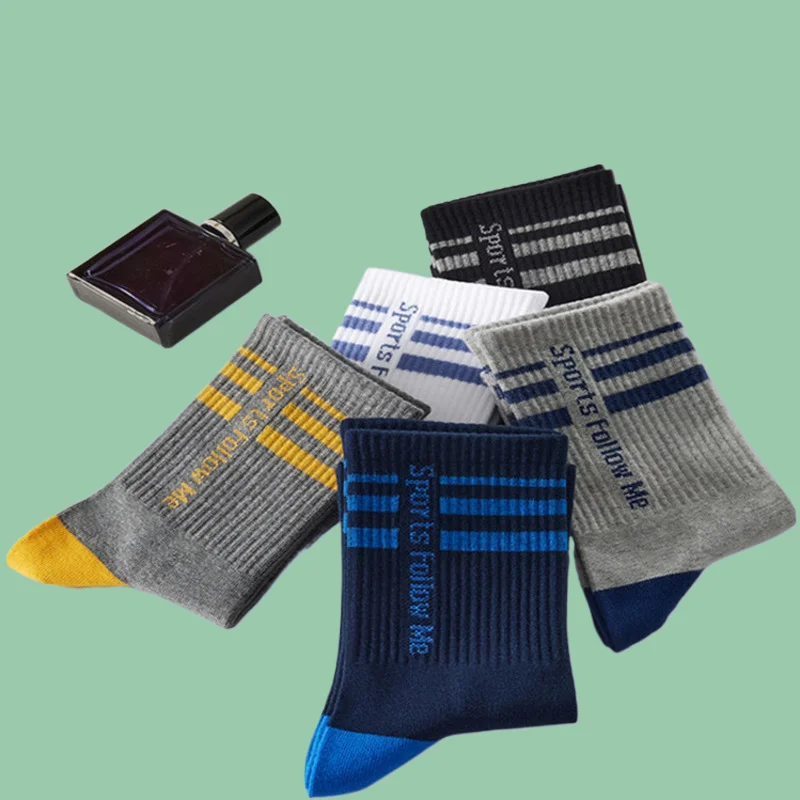 

5/10 Pairs Men's Sweat-absorbent High Tube Socks Striped Contrast Color Youth Running Sports Socks Breathable Men's Long Socks