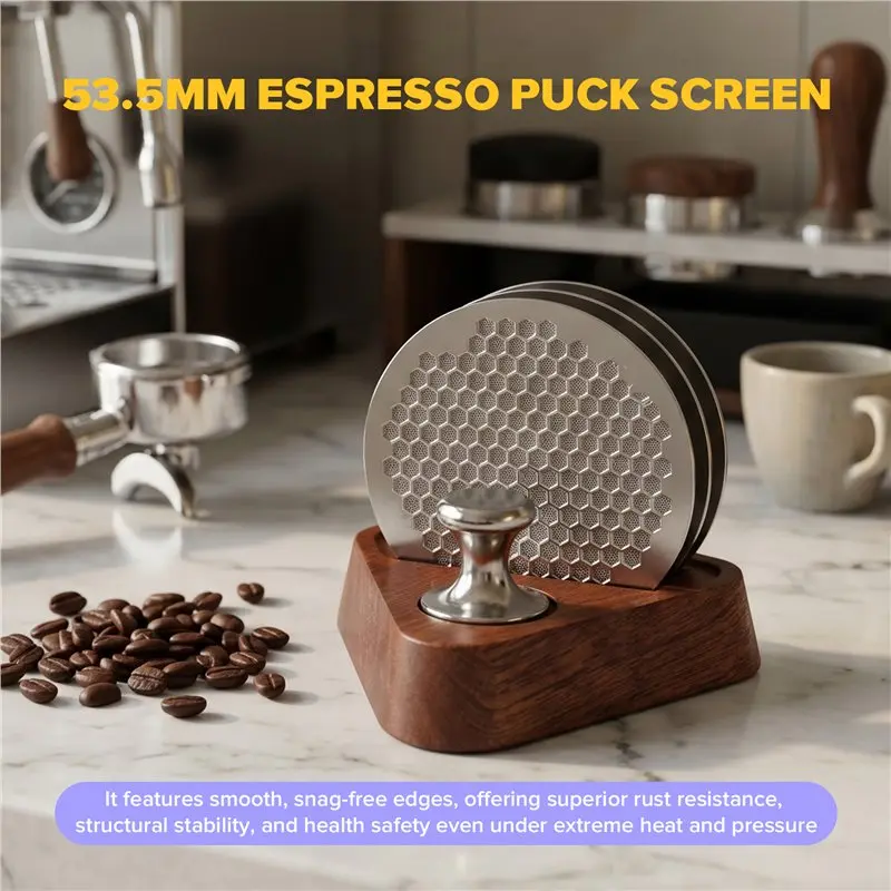 A74E-Reusable Filter 3Pcs 53.5Mm Espresso Puck Screen, Magnetic Storage Base For Water Splitter
