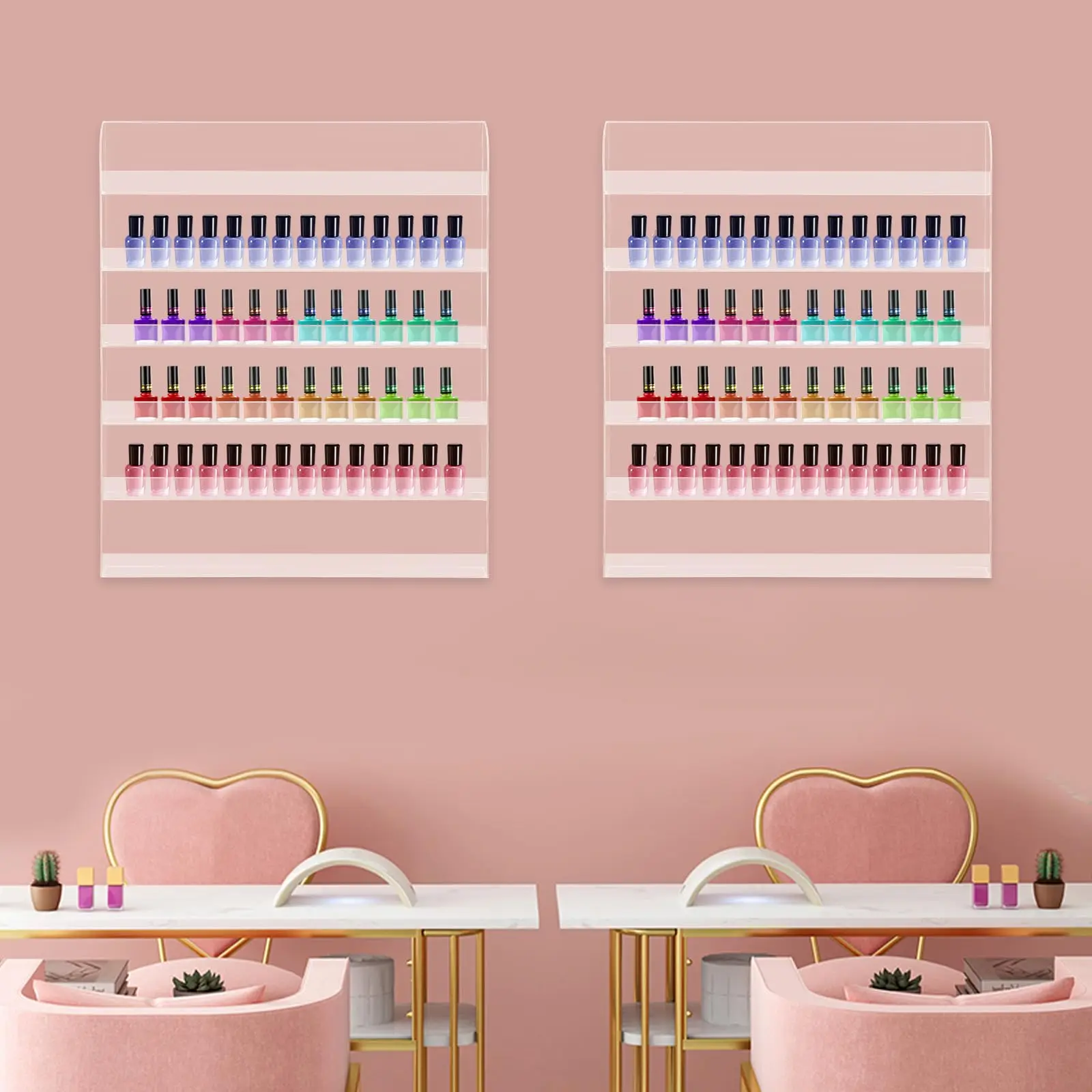 2 Pack Nail Polish Wall Racks, Acrylic Clear Nail Polish Wall Rack, Nail Polish Shelf Organizer, 6 Rows, 20×24 Inch, for Salon E