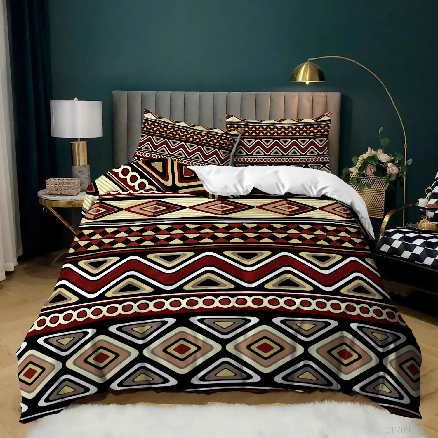 Boho Duvet Cover Striped Ethnic Bedding Country Style Comforter Cover Colourful Moroccan Southwestern Indian Tribal Bedding King