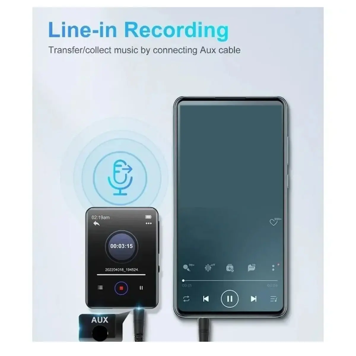 32GB 2.4'' Touch Screen Bluetooth Mp3 Player with Built-in HD Speaker MP3 Player with FM Radio HiFi Voice Recording