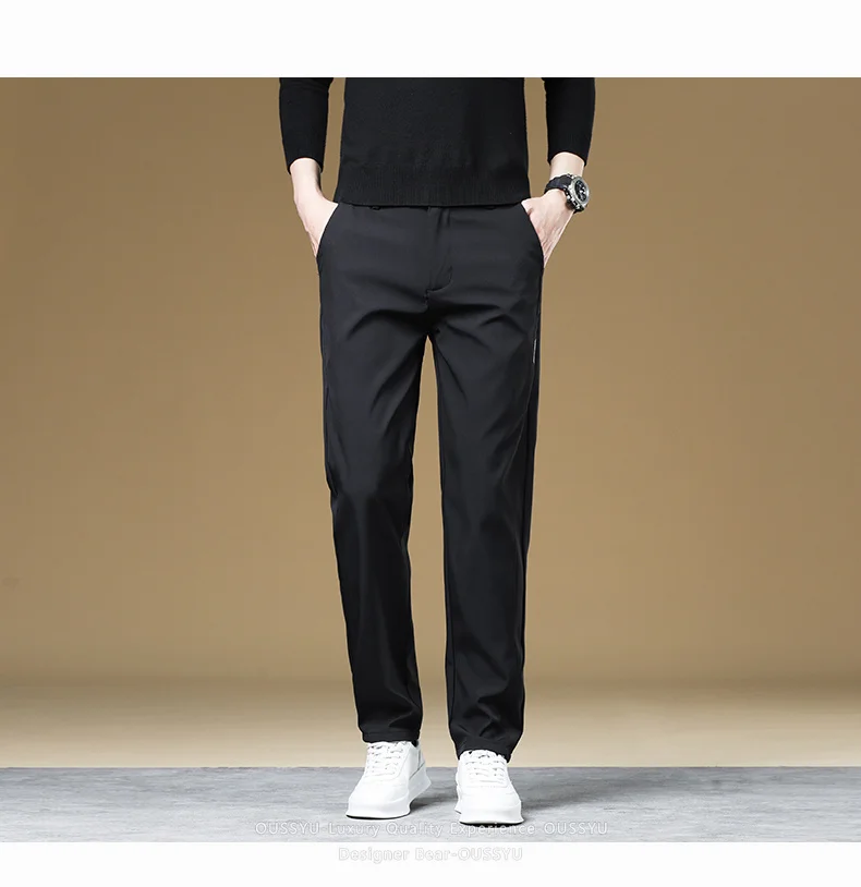 Winter Warme Leichte Fleece-Freizeithose für Herren, Slim Fit, Grau, Schwarz, Koreanischer Stil, Arbeitshose mit Elastischem Bund, Klassische Outdoor-Hose für Männer – Detail 9