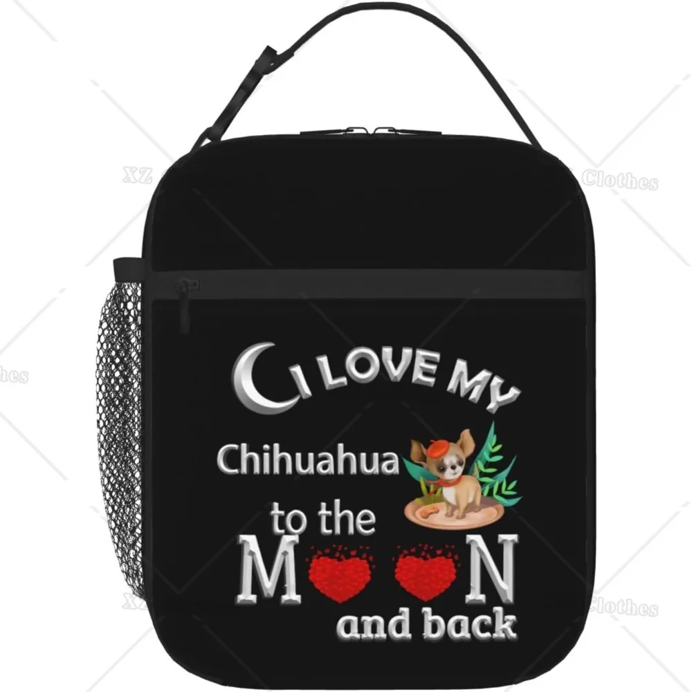 I Love Chihuahua Dog Reusable Thermal Portable Lunch Bag Insulation Lunch Box with Pocket for Women Men Kid Work School Picnic