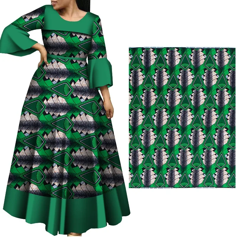 Ankara-tela de algodón con estampado geométrico para vestido, tela 100% de alta calidad, Color Verde Africano