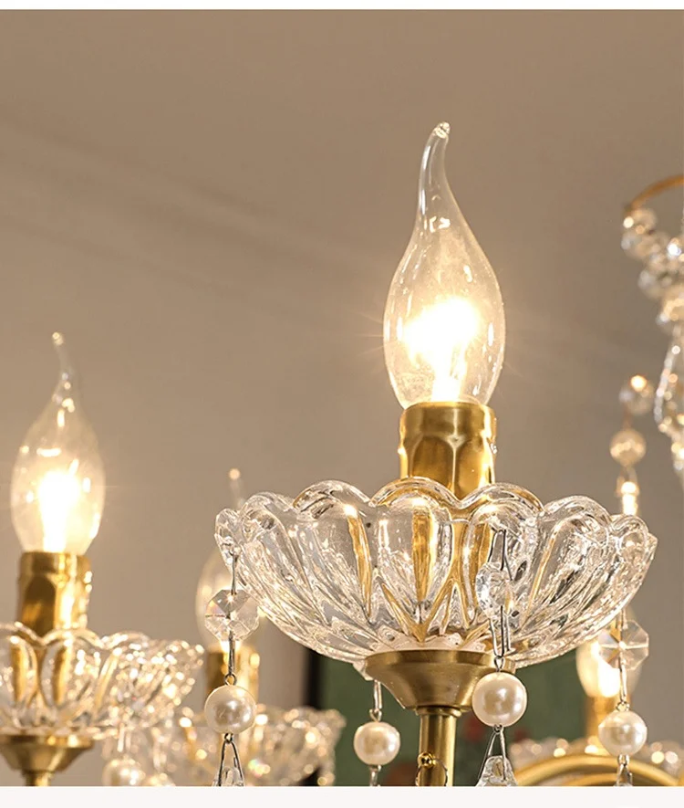 European Crystal E14 Chandelier French Gold Candle Pendant
