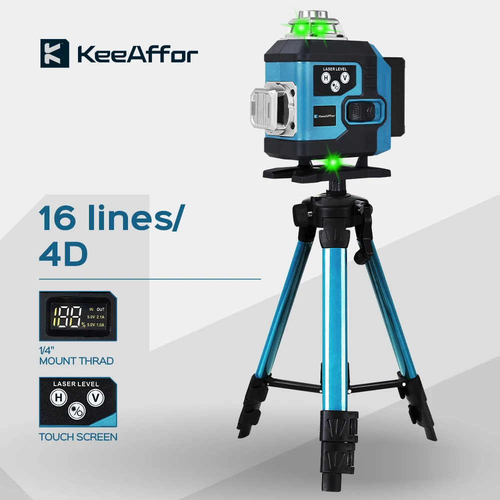 KEEAFFOR 4D-Laser-Wasserwaage, 16 Linien, grüne Linie, selbstnivellierend, 360°, horizontal,