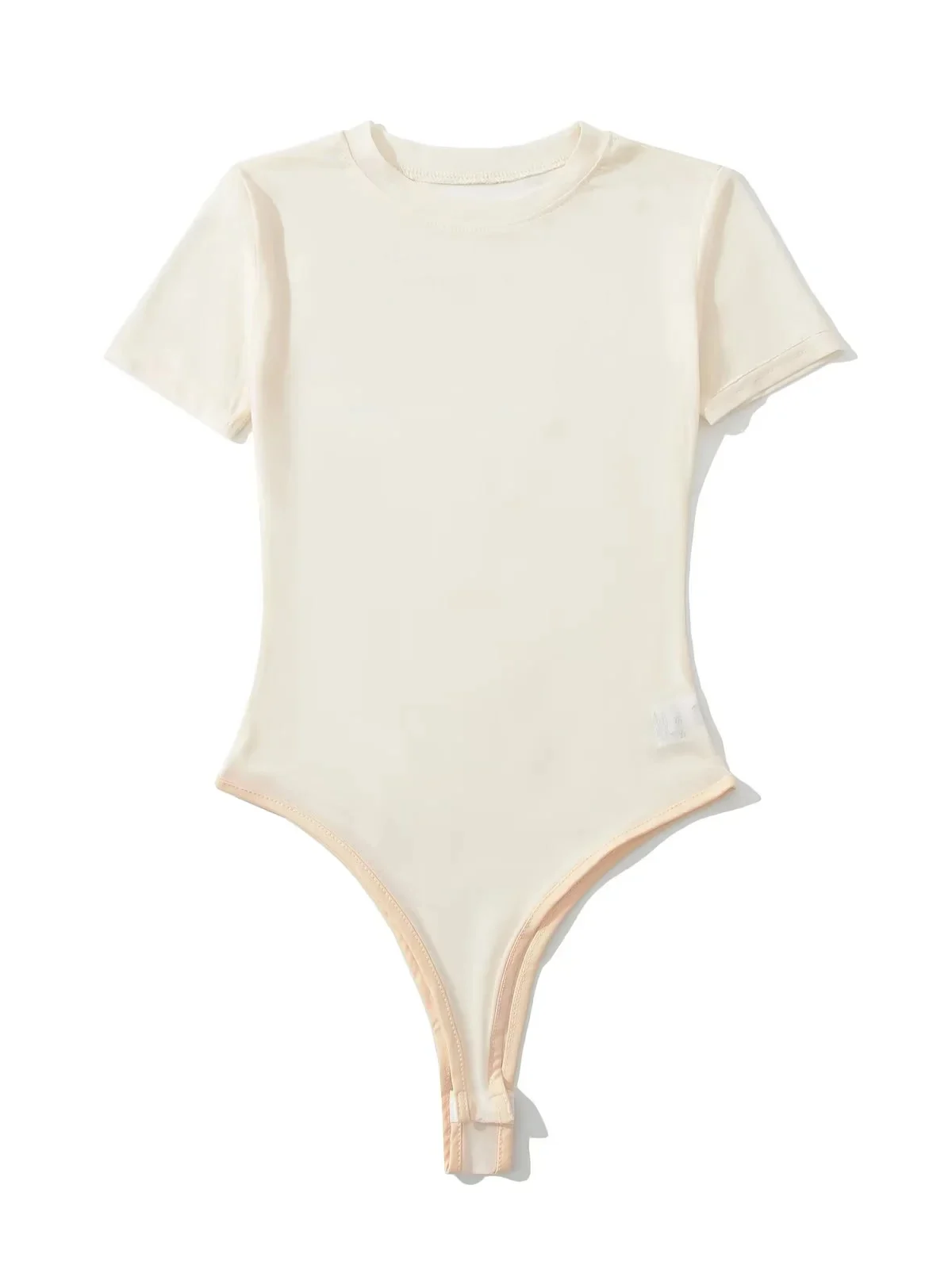 acão Sexy de Manga Curta Estilo Americano para Mulheres, Cseta Base Slimming de Decote Redondo em Malha Transparente