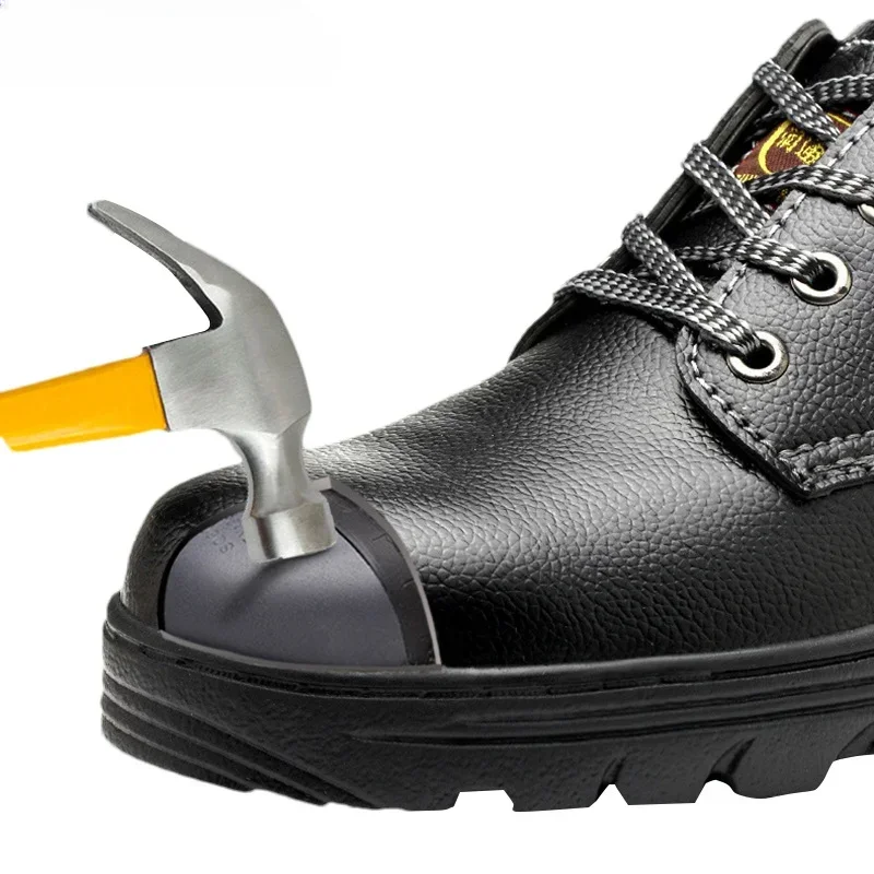 Steel-toe Labor Protection Work Shoes Microfiber Leather Breathable Rubber Sole Four-season Construction Site Protection