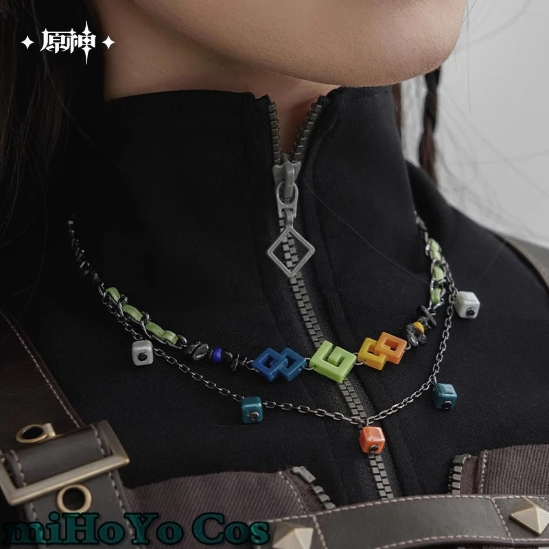 [Genuino] juego Genshin Impact Kinich tema impresión serie doble capa collar corto Cosplay Anime dibujos animados cadena cuello