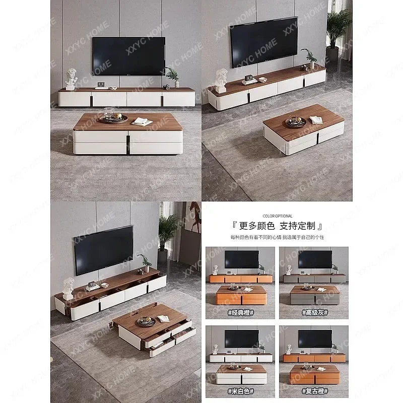 XX Modern Minimalist TV Stand & Coffee Table Set Solid Wood  Luxury Storage Cabinet  Living Room Furniture