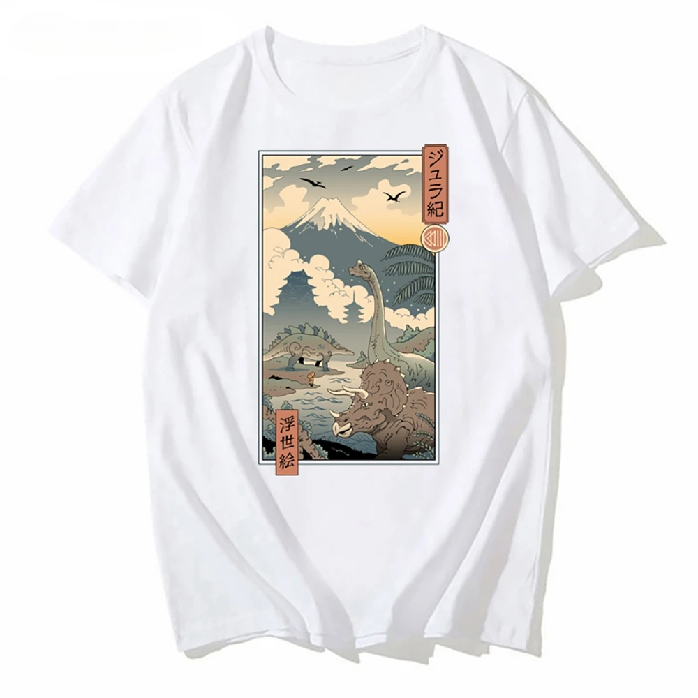 Japan Traditional Painting Style Kyoto Jurassic Ukiyo Print Tee Shirt Top Harajuku Manga Men Hip Hop Unisex Streetwear T Shirt