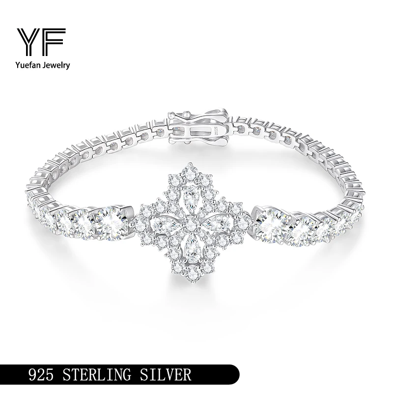 

925 sterling silver 18k White Gold with GRA women's hand bracelets Four-leaf Clover bracelets moissanite jewelry Tennis bracelet