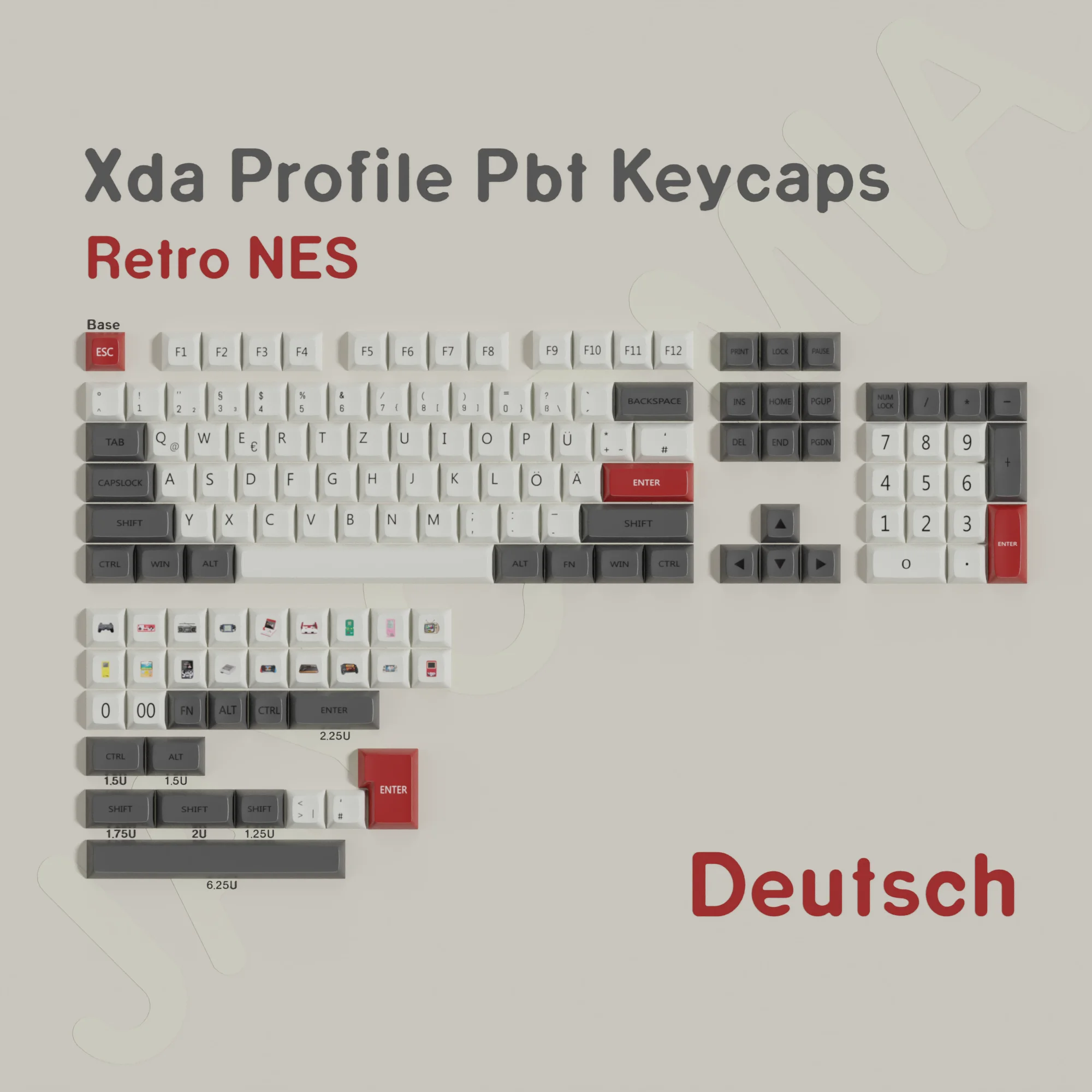 Xda Retro Nes Keycaps Pbt Materiaal Dye-Sub Iso Ansi Layout Koreaans Brazilië Duits Spaans Big Set Key Caps Voor Wooting Switch 75