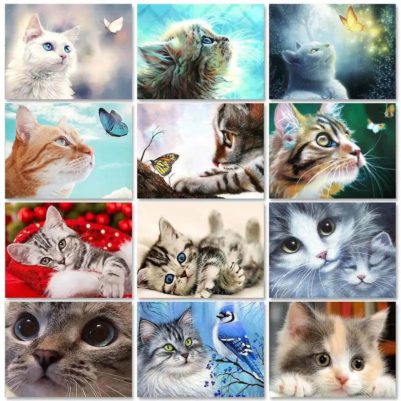 

RUOPOTY Diamond Painting 5D Cat Needlework Full Square Diamond Embroidery Butterfly Handicraft Handiwork Art