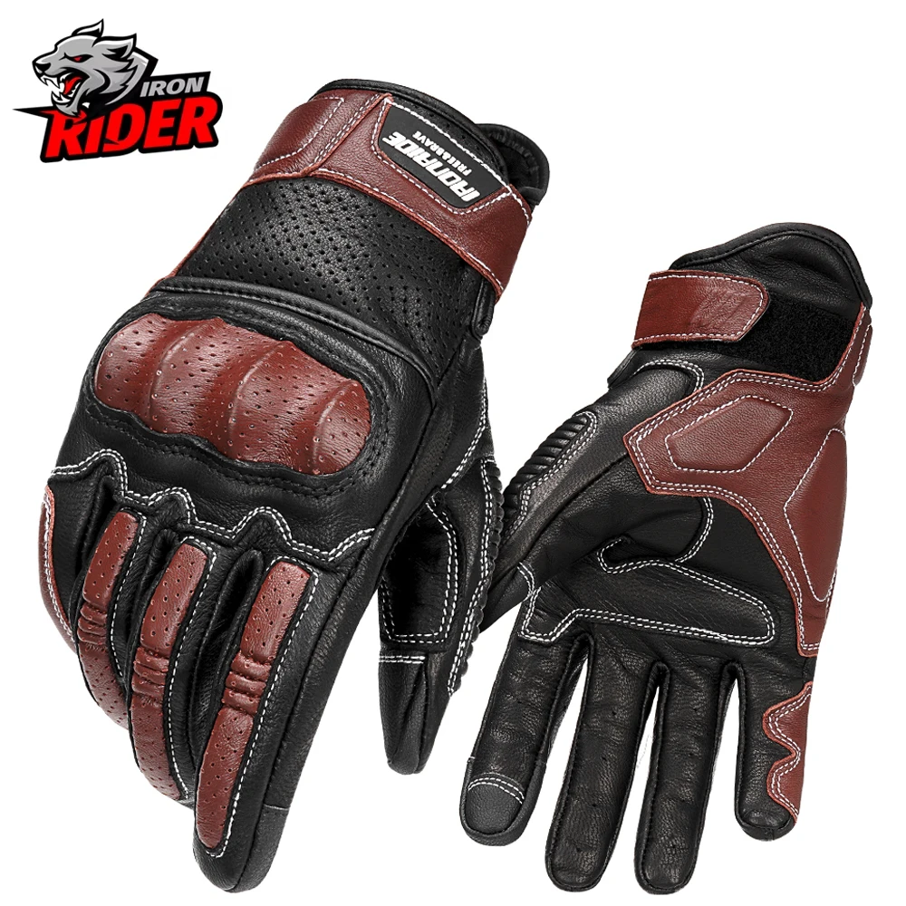 

Retro Motorbike Gloves Unisex Airflow Perforated Leather Reinforced Palm Knuckle Protection for Vintage Style Riding M-XXL