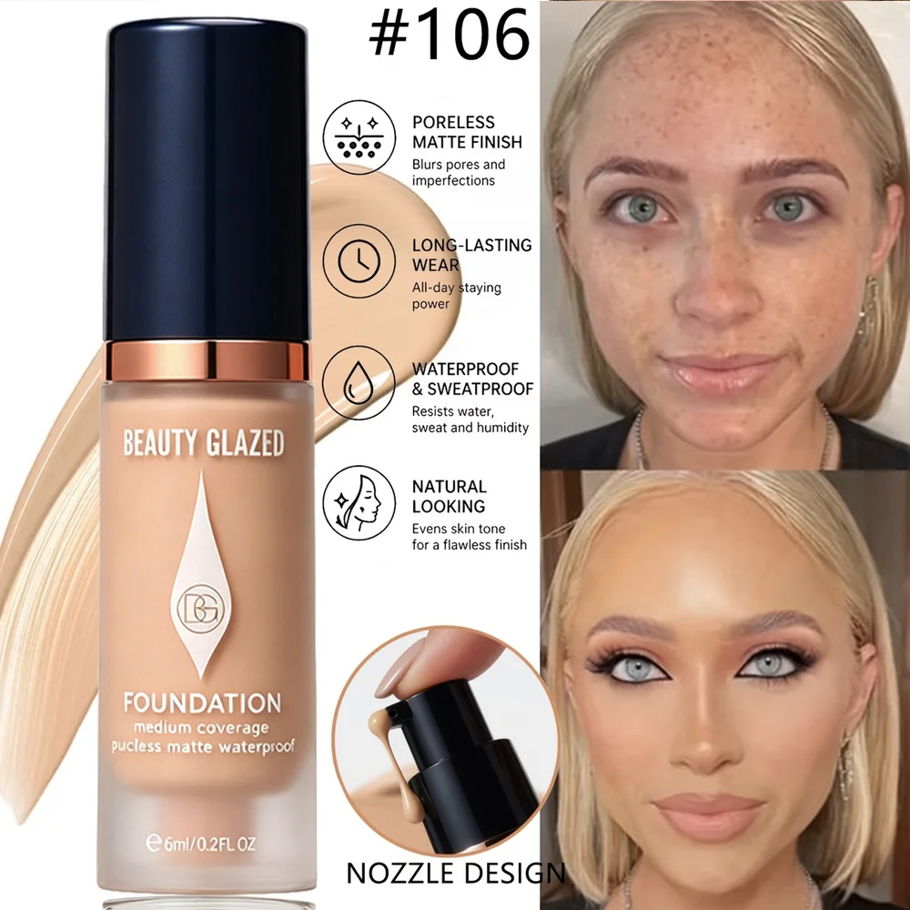 Matte Full-Coverage-Foundation – Erhältlich in 6 Farbtönen, langanhaltendes mattes Finish, wasserfest und schweißresistent, Mini-Reisegröße. – Detail 4