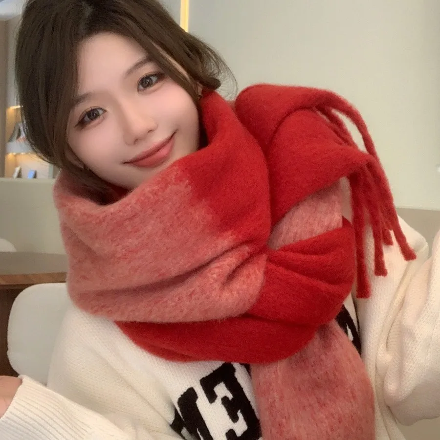 شال وشاح شتوي نسائي - غلاف أحمر كبير جدًا من الكشمير الصناعي الدافئ، هدية عيد الميلاد #3
