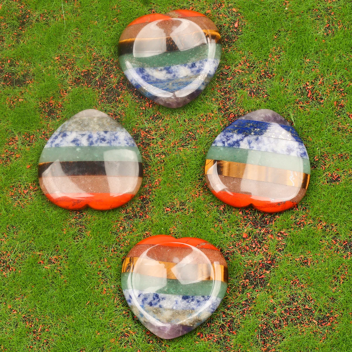 Natürlicher 7-Farben Herzförmiger Kristall-Daumenstein Massage-Heilstein Sorgenlinderung Edelstein Chakra Yoga Energie Natürlicher Jade-Quarz